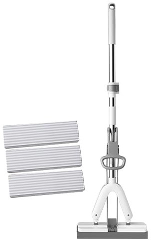DSFGRTJ Mopa Plana Escoba fregona Magic con 3 Esponja Ultra Absorbente Permite Limpiar los Suelos sin mojarse y ensuciarse Las Manos Ideal for Todas Las Superficies Lisas(White)