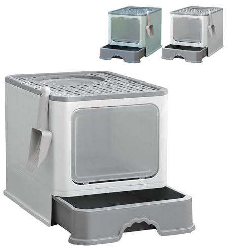 XUANYU - Casa de aseo con tapa y 2 puertas, bandeja para gatos cerrada con pala, cajón de arena para gatos y animales pequeños, inodoro antifugas para gatos (gris)