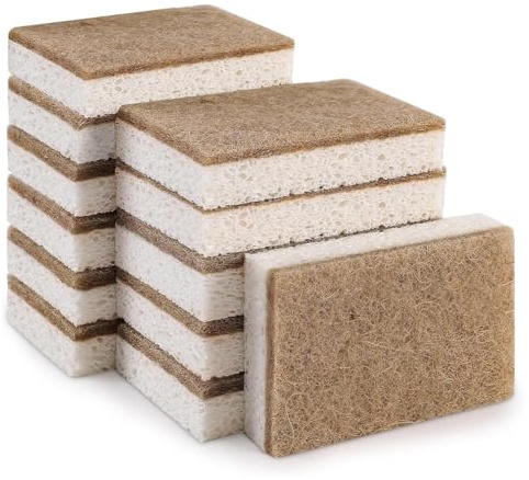 omolly 12 Pcs Eco Sponge Scourers, Natural Washing Up Sponge, Dual Sided Dish Sponge, Biodegradable Kitchen Sponge, Reusable Cellulose Sponge Pan Scrubbers, Non Scratch Sponges for Dishes
