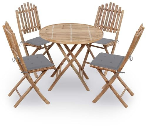 Xichuzi 5-TLG. Garten-Essgruppe mit Kissen Klappbar Bambus, Esstisch Mit Stühlen Set, Gartenmöbel Sitzgruppe, Balkon Möbel, Gartenlounge Set, Terrassenmöbel, Balkonmöbel Set - 3063961