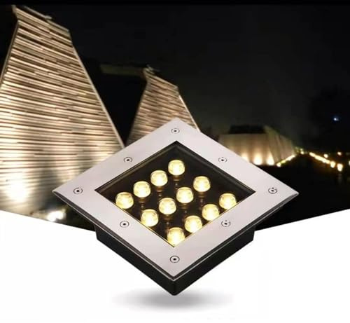 Outdoor Landscape Lights - IP66 Waterproof Low Voltage 12V Square Recessed LED Ground Spot Lights for Garden Pathway Patio Lighting - Buried Green Lights
