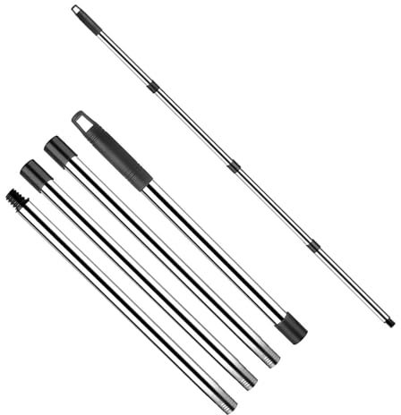 HASLED Pértiga Telescópica de Limpieza 147cm - Acero Inoxidable - 4 Secciones Ajustables - Compatible con Accesorios de Limpieza - para Cristales, Piscinas y Techos