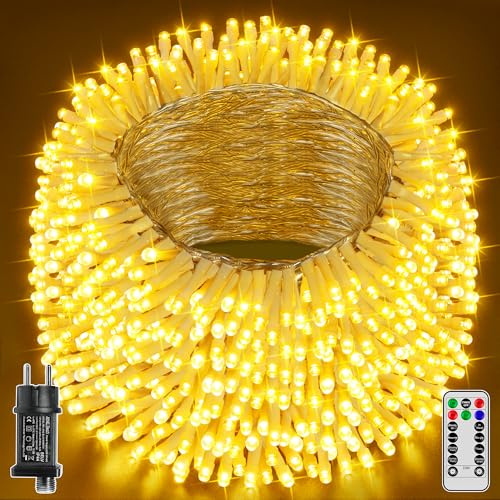 Hopexy Lichterkette Außen Outdoor 50m 500 LEDs Warmweiß IP44 Wasserdicht | Fernbedienung & Timer mit 8 Modi. Lichterketten strom Deko für Innen & Außen, Garten, Balkon, Camping, Party & Hochzeit
