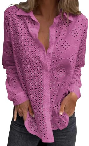Camicette Donna Curvy Traspirante Comodo Classica Oversize Blusa Leggero Elegante Casual Estive Camicia Spiaggia Lavoro con Bottoni Top Vacanza Tinta Unita Fantasia Cotone Maglia Tees Vintage