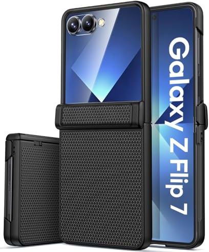 SIXBOX Funda para Samsung Galaxy Z Flip 7 con Protección de Pantalla Externa, Protección de Bisagra Resistente, Robusta Antigolpes, Cubierta de Cuerpo Completo para Samsung Galaxy Z Flip 7, Negro