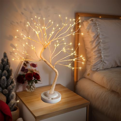 EHIOG Albero Luminoso LED 108 LED Lampada Decorativa 8 Modalità: Funziona con Batterie/USB, Rami Regolabili, Lampada Albero Artificiale per Camera da Letto, Festa, Ufficio, Festa di Natale, Matrimonio
