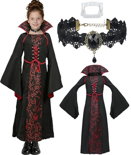 srclo Royal-Dracula Vampyrdräkt för flickor, halloween karneval karneval temafest cosplay maskeradkostym (XL)