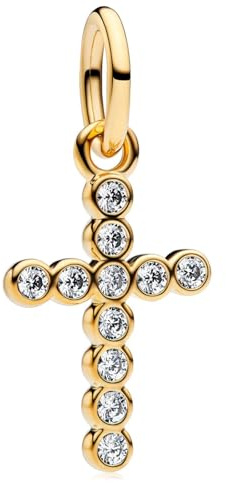 MSPOVOF Goldenes Kreuz Charms, S925 Sterling Silber Bead, für Armbänder und Halsketten, für Frauen Schmuck Geschenk