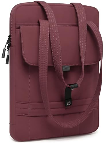 HYZUO 13,3-14 Pollici Custodia Imbottita per Laptop per 13-14 MacBook Pro/Air, 13 13,3 Dell/HP/Lenovo/Asus, Borse a Tracolla Sottili da Donna Borsa Lavoro Quotidiana, Vino Rosso