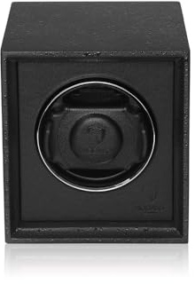 MODALO Twist Remontoir pour montres automatiques 1 montre/Watch Winder - Moteur silencieux 900 TPD Bois massif et cuir Surface anti-rayures pour homme et femme, noir mat, Moderne