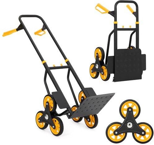 Stair Climbing Cart, 330 Lbs Capacity Stair Climber Hand Truck and Dolly, Heavy-Duty Folding Trolley Cart with Adjustable Handle & 2 Elastic Ropes for Home Shopping Moving Warehouse,Yellow