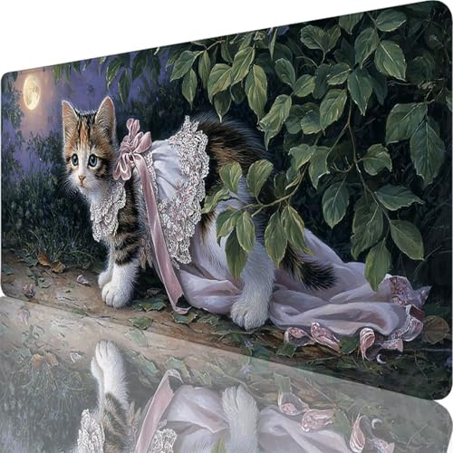 Tapis de Souris Gris 1600x800x3 mm Grand Tapis de Souris XXL Chat sous Main Bureau Gamer, à Bords Cousus, Base en Caoutchouc Antidérapante Mouse Pad pour PC, Ordinateur, Decoration Maison l-2312