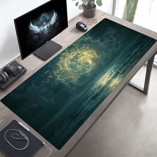 Gaming Mauspad 120 x 60cm Gaming Mousepad XXL Himmel Schwarz Mauspad Schreibtischauflage, Genähte Kanten Mausmat, rutschfeste Gummibasis, Schreibtisch Schutz für Home Büro, Geschenke PjY9028 P-X