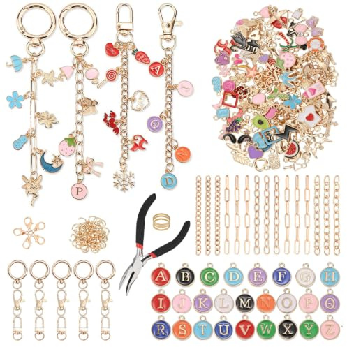 Leseogye 263 Stück DIY Schlüsselanhänger Basteln Charms Anhänger Set | Anhänger Selber Machen, DIY Zubehör mit Karabinerhaken, Kreatives für Erwachsene