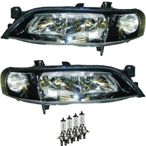 Halogen Scheinwerfersatz Scheinwerfer Satz Hauptscheinwerfer Set inkl. Lampen links rechts H7/H7 schwarz glasklar passend für Vectra B J96 31_ 38_