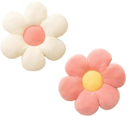 2 Stück Blumenbodenkissen, Sitzkissen, Mädchen Kinderzimmer Schlafzimmer | Ästhetische Kuschelkissen, süße Deko Sitzkissen, Mädchenzimmer Teenager-Room Sofa Boden, Rosa Weiß