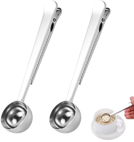 2 Pack Coffee Scoop with Bag Clip, 6.69 Inch 304 Stainless Steel Measuring Spoon for Coffee Beans Grounds Tea Oatmeal Milk Powder