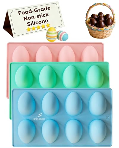 Silicone Easter Egg Shaped Bite Molds for Baking Oven Cake Chocolate Cavity Deviled Cookie Pop Jello Candy Pan 3D DIY Safe Food-Grade 8-Cavity Mould Set Liquid Whole Non-stick Mini Tray (3pcs)