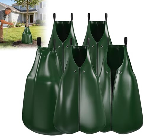 LZQ Baumbewässerungssack 5er Set 75L, Wassersack für Bäume aus PVC, Baumbewässerungsbeutel mit Reißverschluss, Baumbewässerungssystem für Garten & Landschaftsbau, für Baumstämme Ø25–101mm, Grün