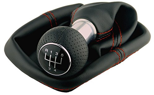 Schaltsack & Schaltknauf für VW Golf 4 IV & für Bora - 23mm - Bj. 1997 - 2006 - 5 Gang Knauf mit Rahmen - Schwarz Rot Chrom - Schaltmanschette Schalthebel Manschette Schaltgetriebe Schaltung A252-8