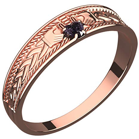 GWG Jewellery 18K Roségold vergoldetes Claddagh Ring mit herzförmigem amethystpurpurem Stein, Hände und Krone – 8 in Geschenkbox für Frauen