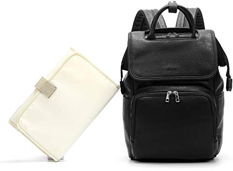 Lazder Baby Wickelrucksack Wickeltasche mit Wasserdichter Multifunktional Große Kapazität Babytasche Reisetasche für Unterwegs PU (Schwarz)