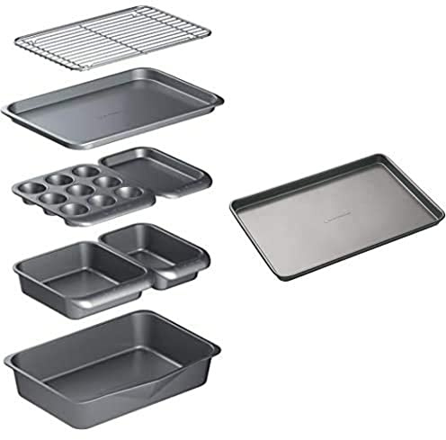 MasterClass Smart Space Carbon Steel Stackable Bakeware Set (Including Roasting Tin, Muffin Large Non-Stick Baking Tray, Grey, 41 x 31 x 10.5 cm