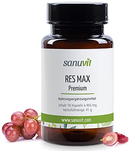 Sanuvit® - RES-MAX Premium | aus jap. Staudenknöterich Wurzel Extrakt | Trans-Resveratrol | Traubenkern-Extrakt | Hohe Bioverfügbarkeit und Verträglichkeit | Vegan | 90 Kapseln