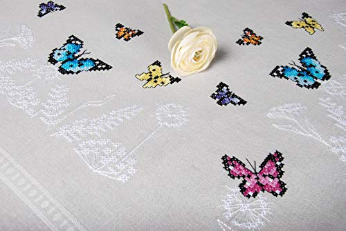 Vervaco Kreuzstich Stickpackungen Tischdecke Schmetterlingstanz Stickdecken Vorgezeichnet Basteln Erwachsene Kreativ Set Vorgedruckte Decke Sticken 80 x 80 cm Stickset DIY Sticken Set