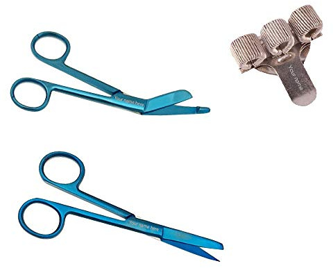 Pflegescherenset und Stift-Halter mit Gravur für Krankenschwester (Plasma Blau)