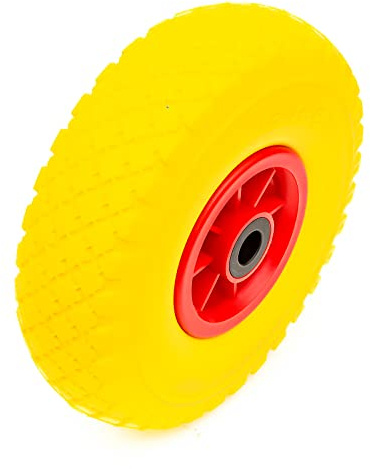 Replacement Wheel & Tyre 10 Inch PU Solid Puncture Proof Yellow Tyre 260x85 With Bearings Wheelbarrow Cart Maximum Load 80 kg