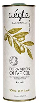Olio d'oliva greco Aegle ricco di polifenoli a raccolta precoce - EVOO da bere - Koroneiki monovarietale, aroma di olive verdi acerbe, spremuto a freddo, latta da 500 ml -RACCOLTA NOVEMBRE 2023