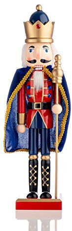 Nataland Schiaccianoci Soldato In Legno Dipinto A Mano 36 Cm Con Mantello, Perfetto Come Decorazione Natalizia, Come Regalo e Da Collezione (36 Cm, David)