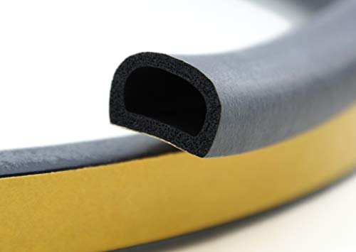 SMI-Dichtungsprofil DP1 D-Profil – Schwarz aus EPDM Moosgummi mit Klebefläche (15 Shore) – selbstklebende Tür- und Fensterdichtung, Dichtungsband (3 m)
