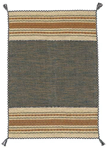 CarpetFine Alfombra de Tejido Plano Rectangular Kilim Azizi Verde 140x200 cm | Alfombra Moderna para salón y Dormitorio