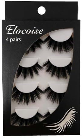 Faux Cils Naturel 4 Paires Fait à la Main de Cils Réutilisables Faux Cils Noir 3D Pour Femmes Maquillage (D-G106)