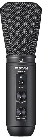 Tascam TM-250U - USB-Kondensatormikrofon mit Kopfhöreranschluss für Direktabhören - Ideal für Videokonferenzen, Podcasts oder Aufnahmen von Gesang oder Sprache mit einem Computer, Schwarz