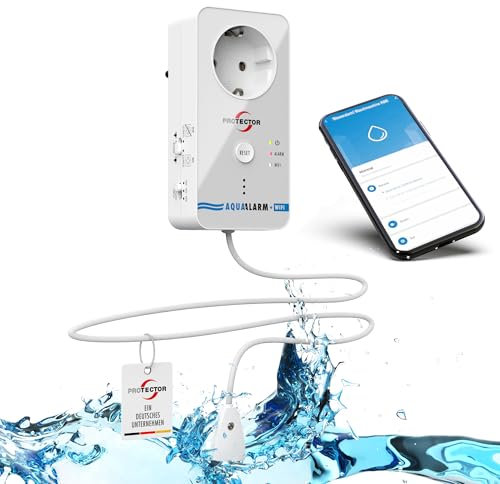 PROTECTOR WA-11 WLAN WASSERMELDER, 3-fache Sicherheit: Alarmiert, Schaltet angeschlossenes Gerät wahlweise EIN oder AUS, meldet auf Ihr Handy. Pumpensteuerung, Smarter Wasseralarm mit App, Aquastop