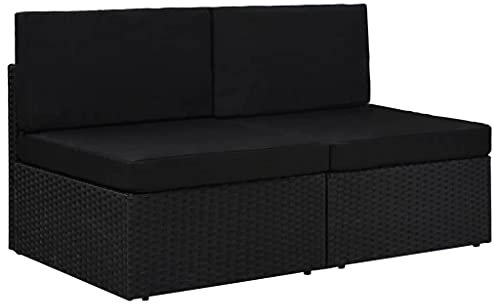 TEWTX7 Sofa 2-Sitzer, Modular Gartenmöbel, Rattansofa, Lounge Gartenset mit 2 Rückenkissen, 2 Sitzpolster, Pulverbeschichtetes Stahlgestell, Sofa-Mittelteil fur Hof und Terrasse, 58,5 x 65,5 x 52 cm
