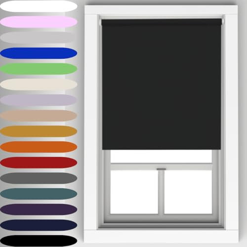 Black Blackout Roller Blind Metal Fittings Trimmable UV Protection Thermal Properties Premium Fabric Home Office Bedroom Kids Room Child Safe Easy Fit 120cm Width x 160cm Drop