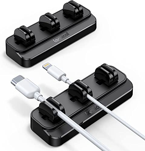 [2 Pack] Lamicall Spring Cable Holder Clips - Wire Holder Organiser for Desk, Self Adhesive Cord Tidy Management for USB Charging Cable, Power Cords, Wall, PC, Office, Home, Other Cords - Black (8mm)