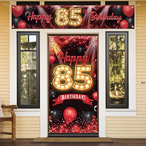 Türabdeckung zum 85. Geburtstag, Veranda, Banner Schilder-Set – 85 Jahre alte Geburtstagsdekoration, Partyzubehör für Frauen und Männer – Rot
