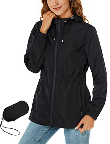 Rapbin Impermeabile da donna giacca impermeabile leggera cappotti antipioggia all'aperto trench cappotto pieghevole con cappuccio impermeabile con tasca
