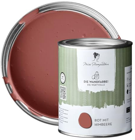 MissPompadour edelmatte Wandfarbe Rot mit Himbeere 1L - sehr hohe Deckkraft - geruchsneutrale, spritzfreie Farbe - atmungsaktive, wasserbasierte Innenfarbe/Deckenfarbe - Die Wertvolle