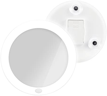 EMKE Espejo Maquillaje 5X Espejo Aumento Luminoso, Redondo Espejo Cosmético Portátil, Espejo Ventosa Blanco