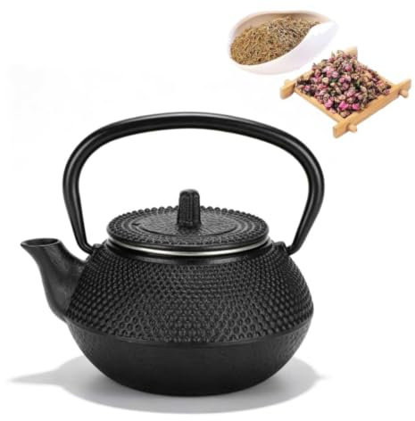 Tetera de hierro fundido de 300ML, tetera martillada de hierro de estilo japonés con colador, tetera segura para estufa para restaurante en casa