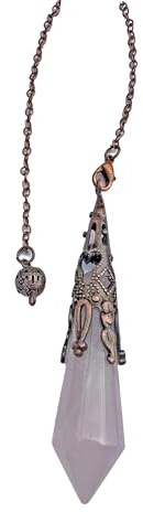 Pendule en pierre naturelle Quartz rose, pendule en cristal, pendule en cristal hexagonal vintage pour la radiesthésie, pendule Chakra Reiki Divination Méditation Wicca (Quartz rose)