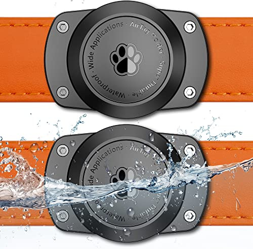 IPX8 Wasserdichter Airtag Hundehalsbandhalter, Halterung für AirTag Hunde- und Katzenhalsbänder, Passend für Halsbänder Aller Breiten (2 Stück-Schwarz)