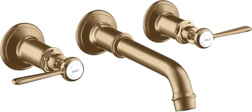 hansgrohe AXOR MONTREUX 3-Loch Waschtischarmatur Unterputz, Wandmontage, Hebelgriffe, Farbe: Brushed Bronze