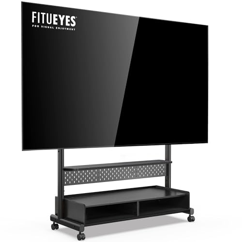 FITUEYES TV Ständer Rollbar Fernsehständer mit Rollen Bodenständer TV Rollwagen für 70-100 Zoll Fernseher höhenverstellbar hoch Max 80KG VESA 850x600 mm